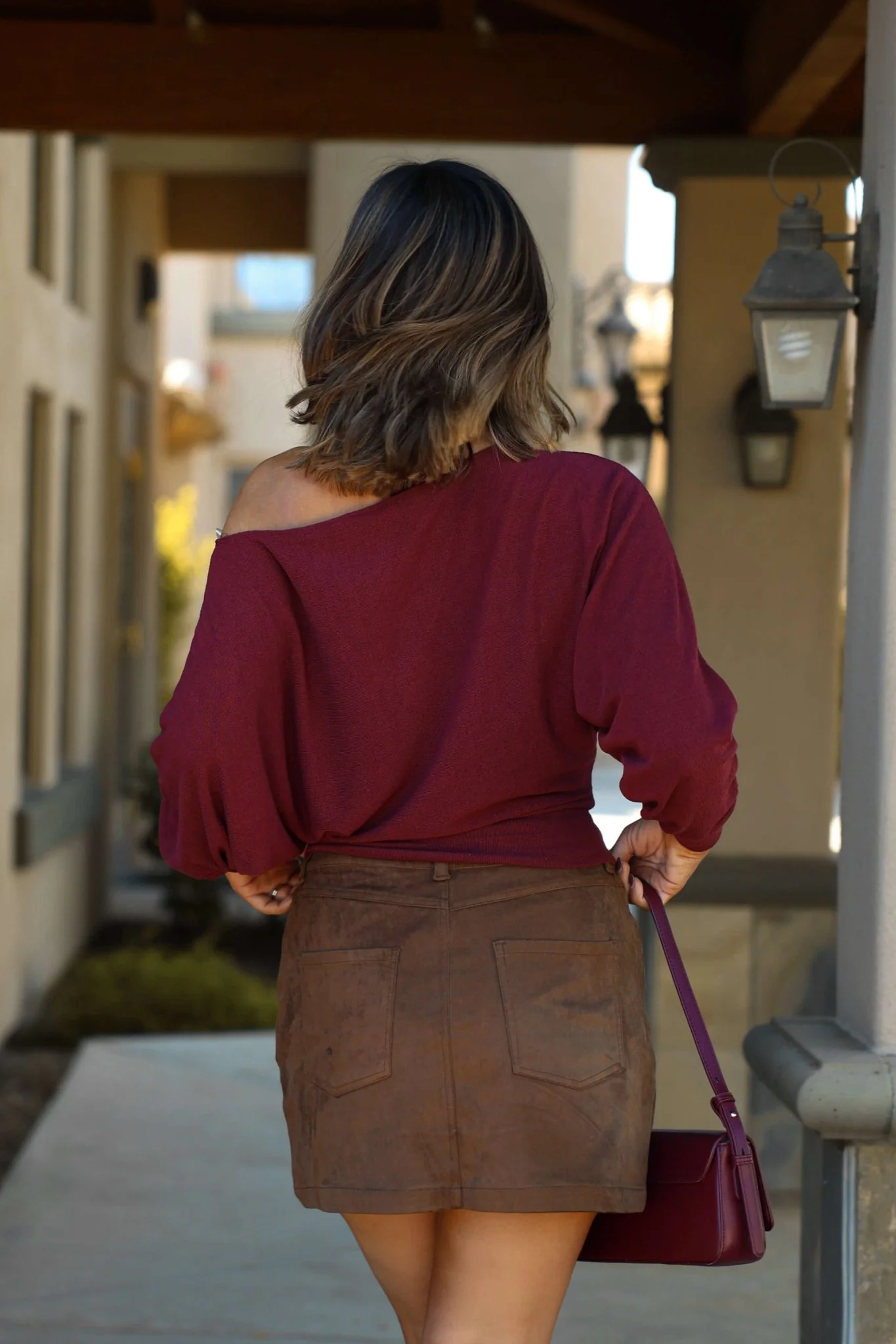 Wine Off The Shoulder Crepe Top - FINAL SALE - Image 5